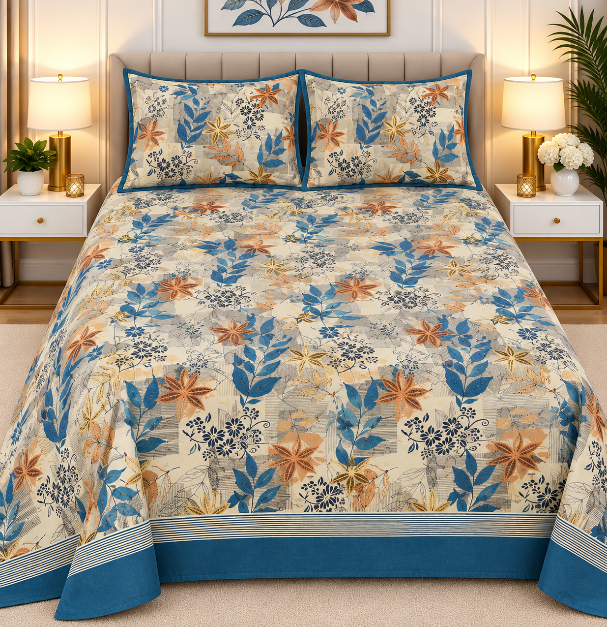 3pcs bed sheet 100% Pure Cotton King Size(96*98")