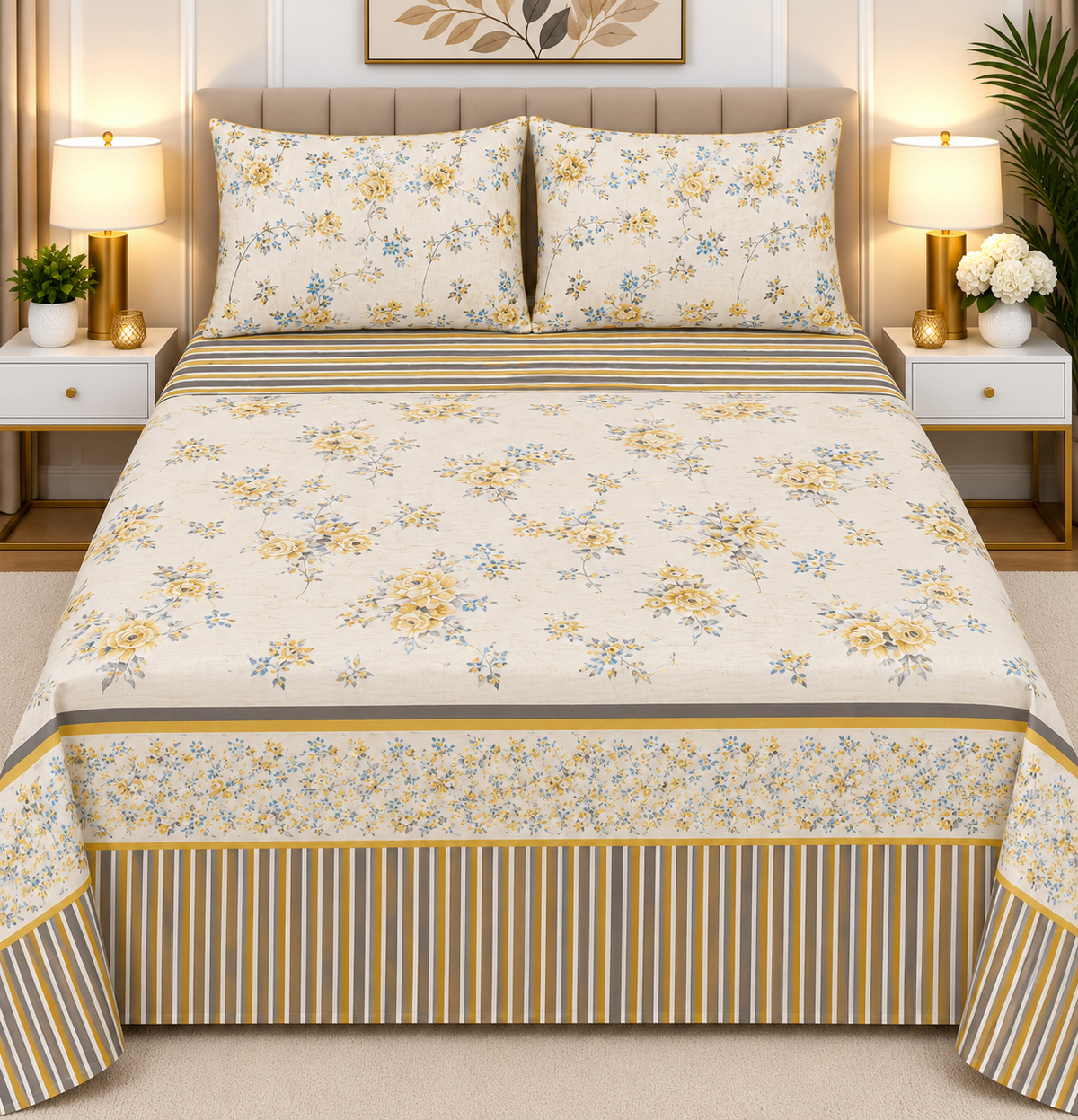 3pcs bed sheet 100% Pure Cotton King Size(96*98")