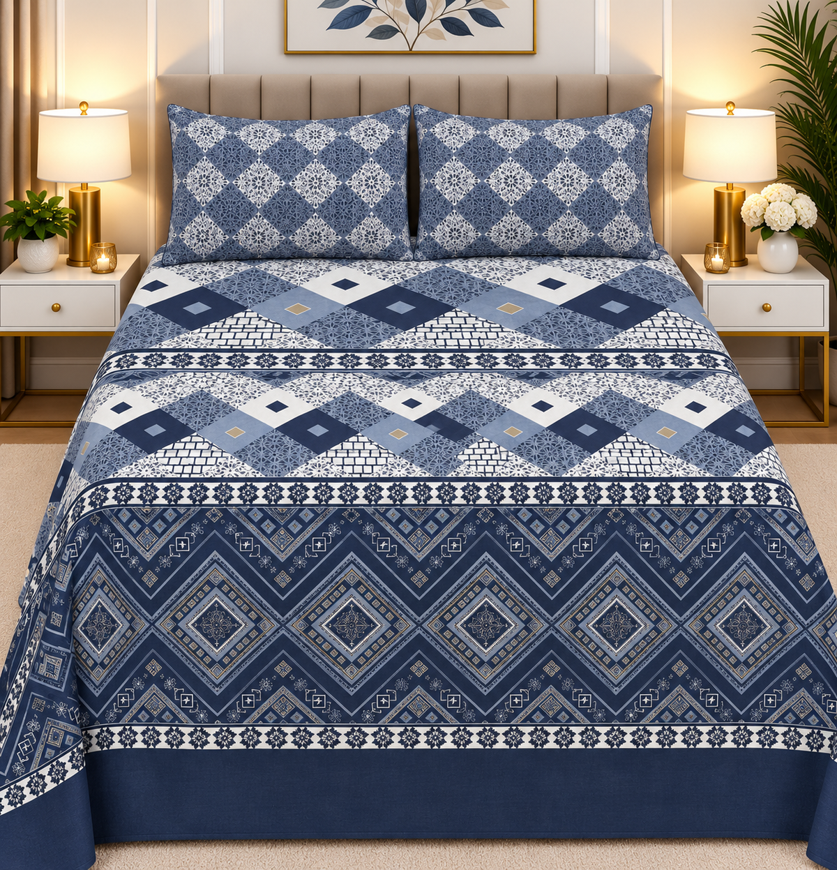 3pcs bed sheet 100% Pure Cotton King Size(96*98")