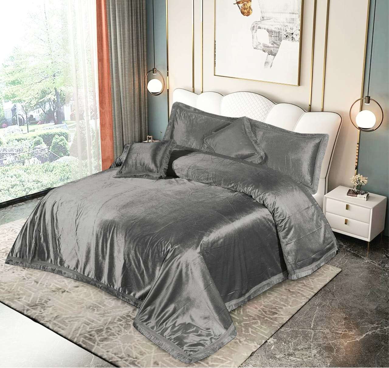 5pcs Bed Spread Silky Velvet Malai Set - Scented Whiispers