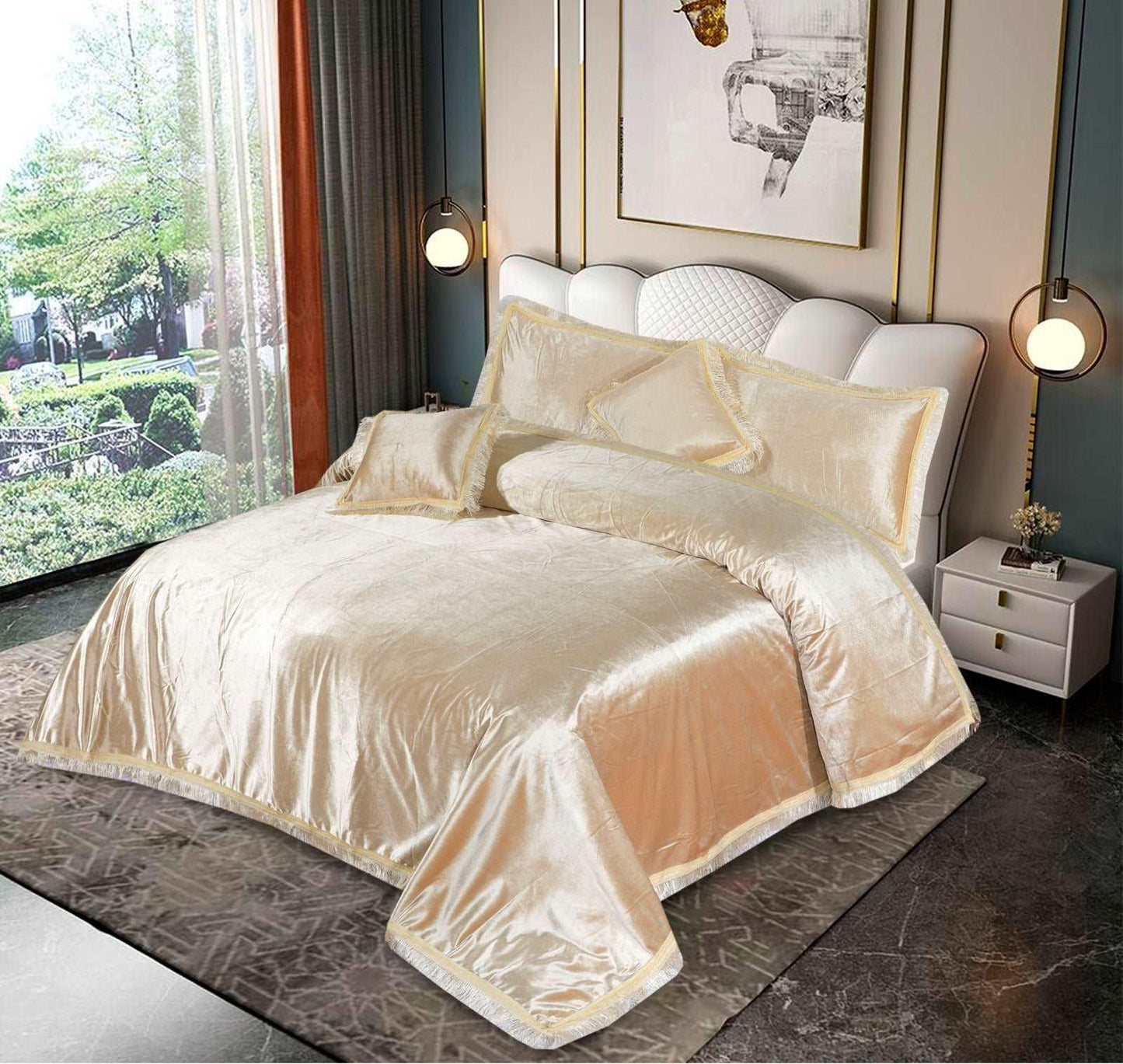 5pcs Bed Spread Silky Velvet Malai Set - Scented Whiispers