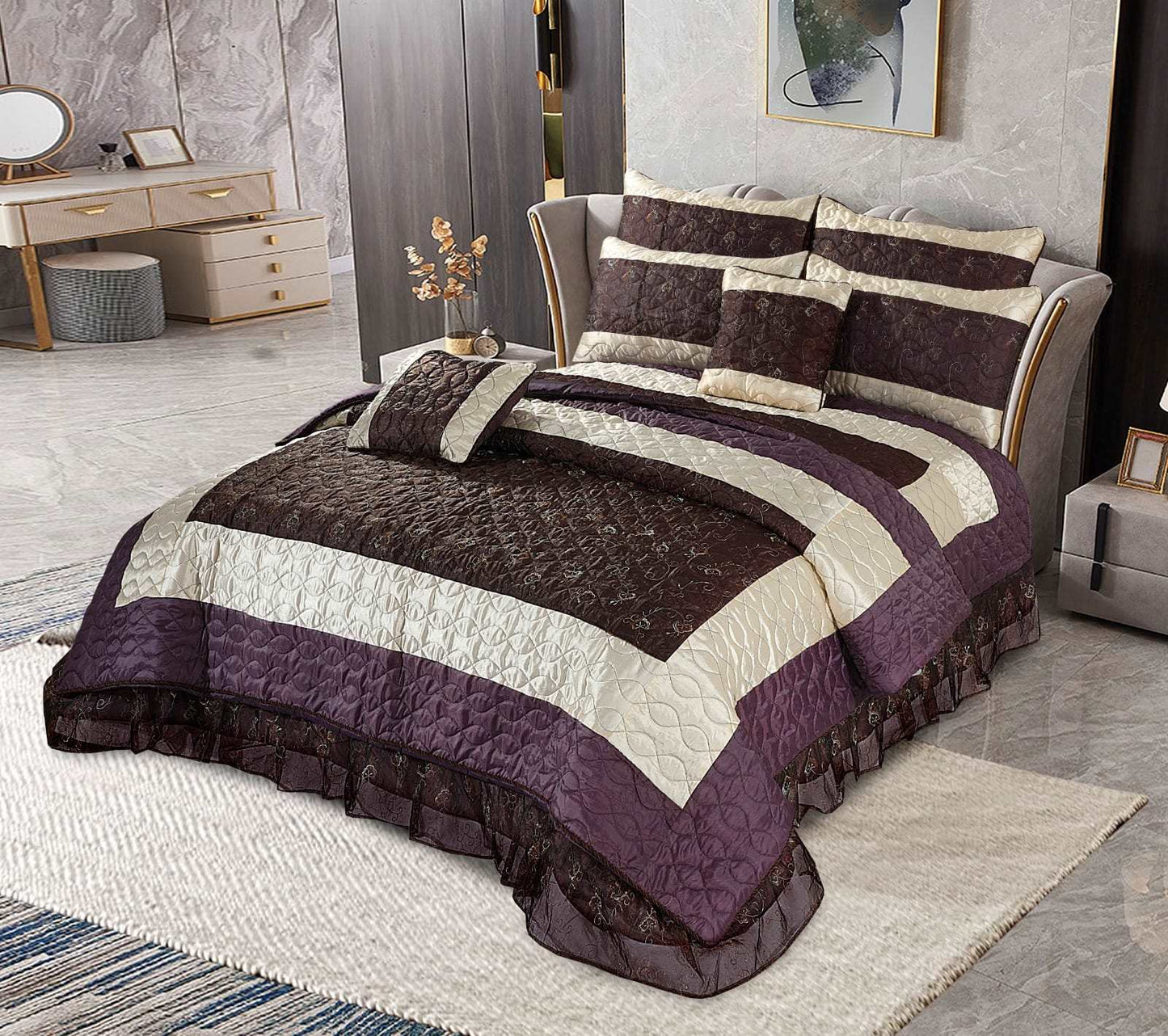 8Pcs Bridal comforter Set Organza Jacquard - Scented Whiispers