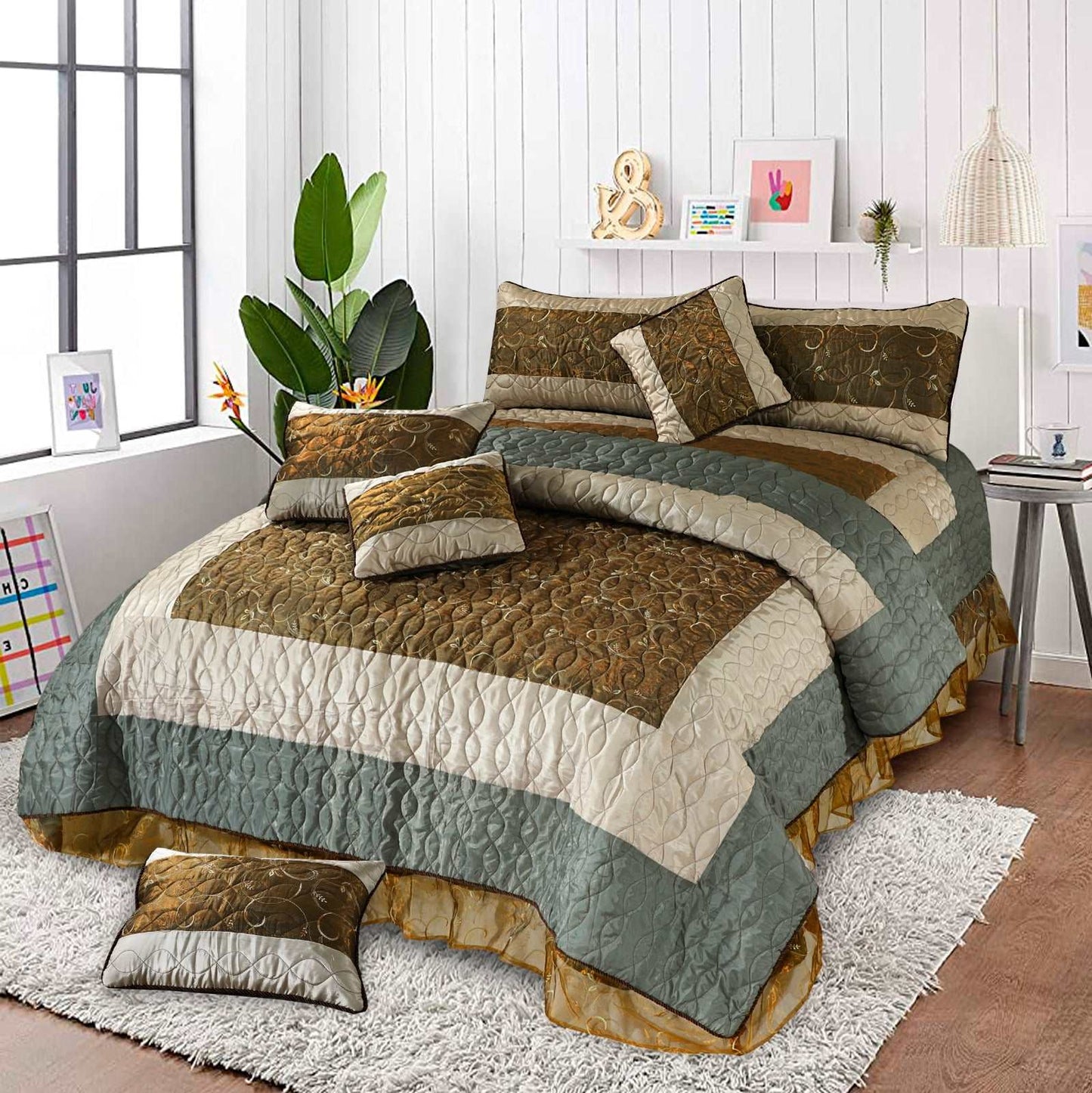 8Pcs Bridal comforter Set Organza Jacquard - Scented Whiispers