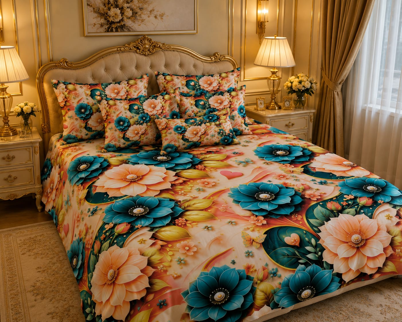 5 PCS Crystal Cotton Digital Bed Sheet Collection