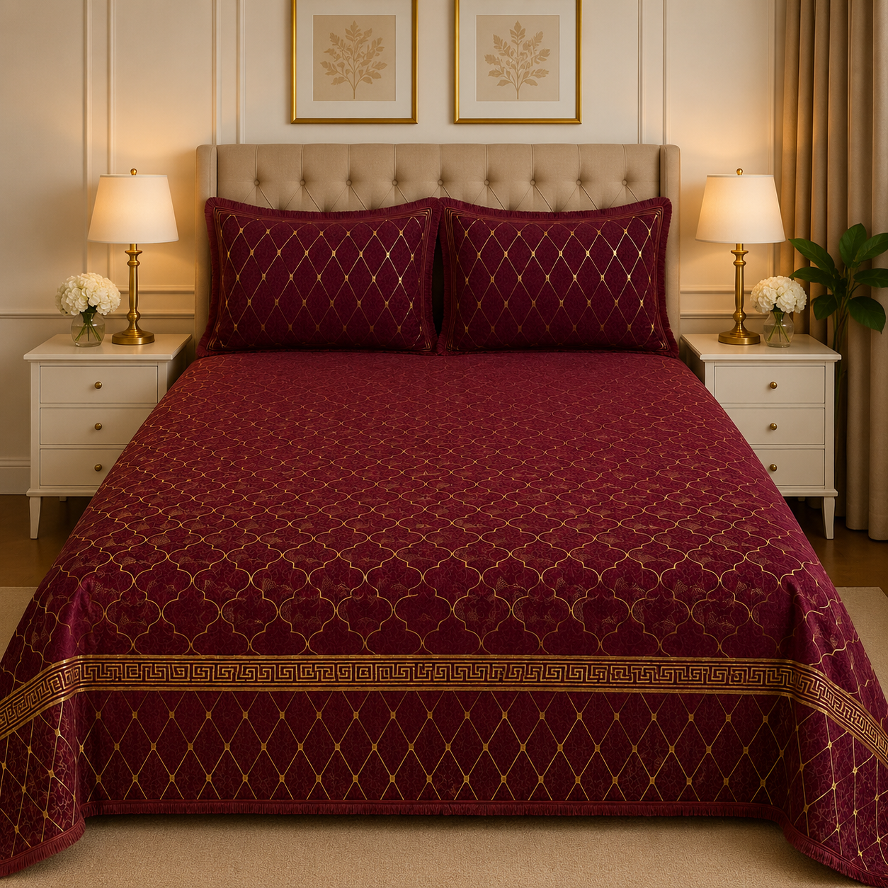 3PC Texture Velvet Bedsheet Set – King Size Luxury Soft Velvet Bed Sheet with 2 Pillow Covers