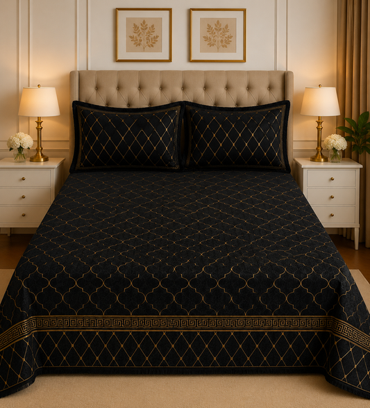 3PC Texture Velvet Bedsheet Set – King Size Luxury Soft Velvet Bed Sheet with 2 Pillow Covers