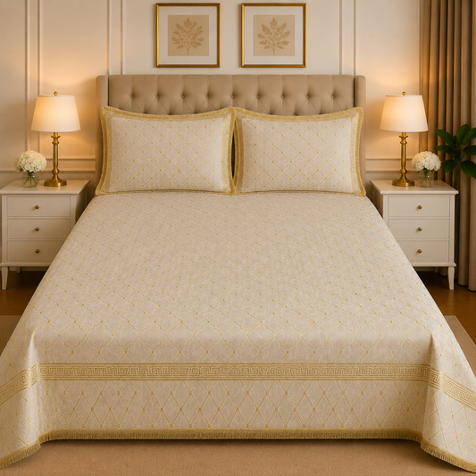 3PC Texture Velvet Bedsheet Set – King Size Luxury Soft Velvet Bed Sheet with 2 Pillow Covers