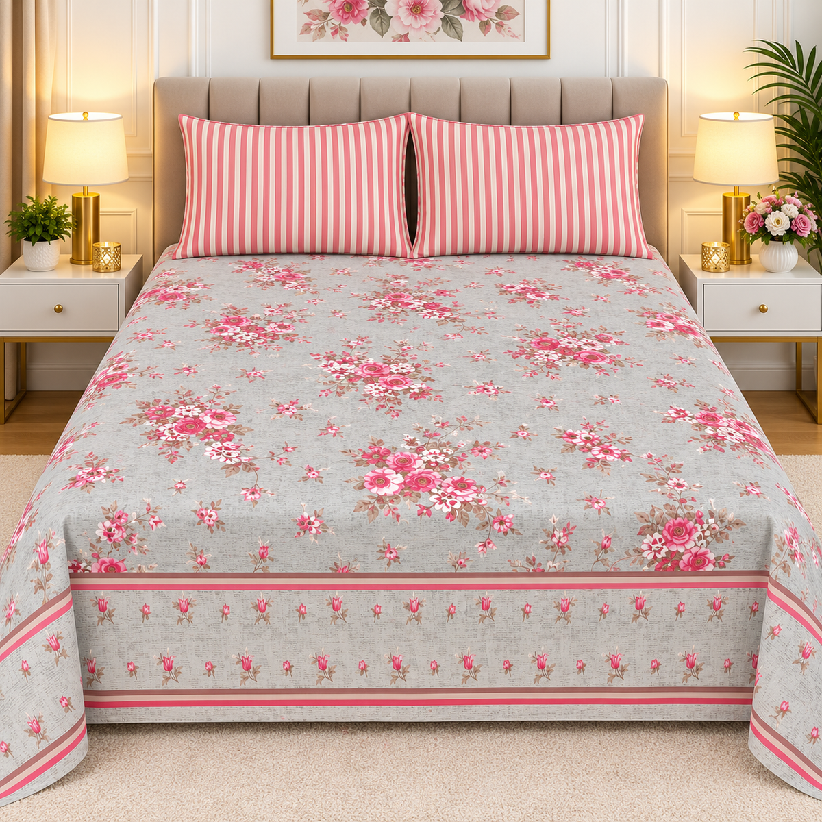 3pcs bed sheet 100% Pure Cotton King Size(96*98")