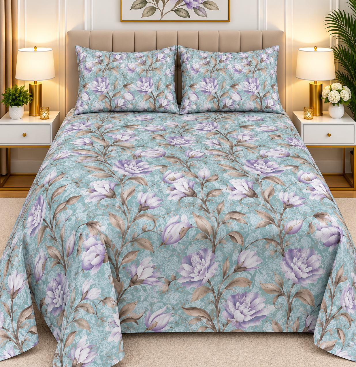 3pcs bed sheet 100% Pure Cotton King Size(96*98")