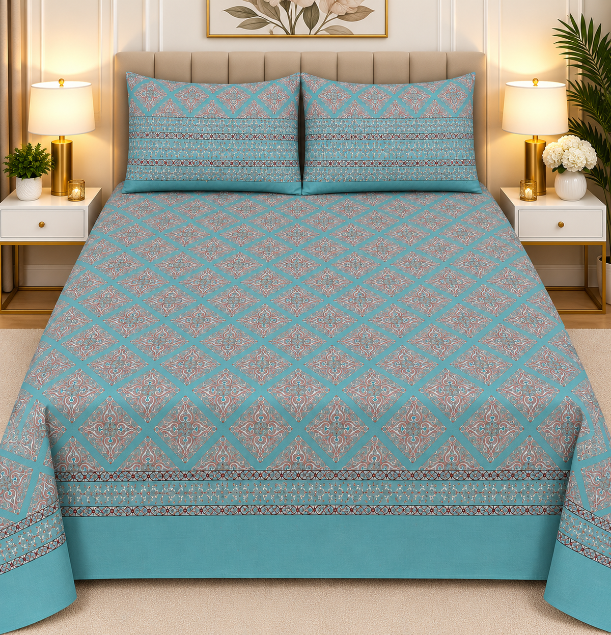 3pcs bed sheet 100% Pure Cotton King Size(96*98")