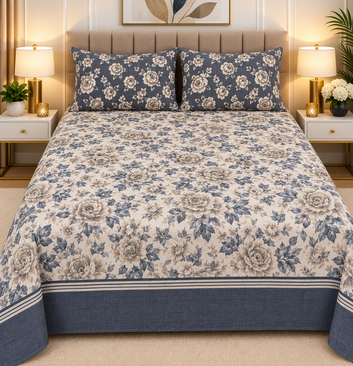 3pcs bed sheet 100% Pure Cotton King Size(96*98")