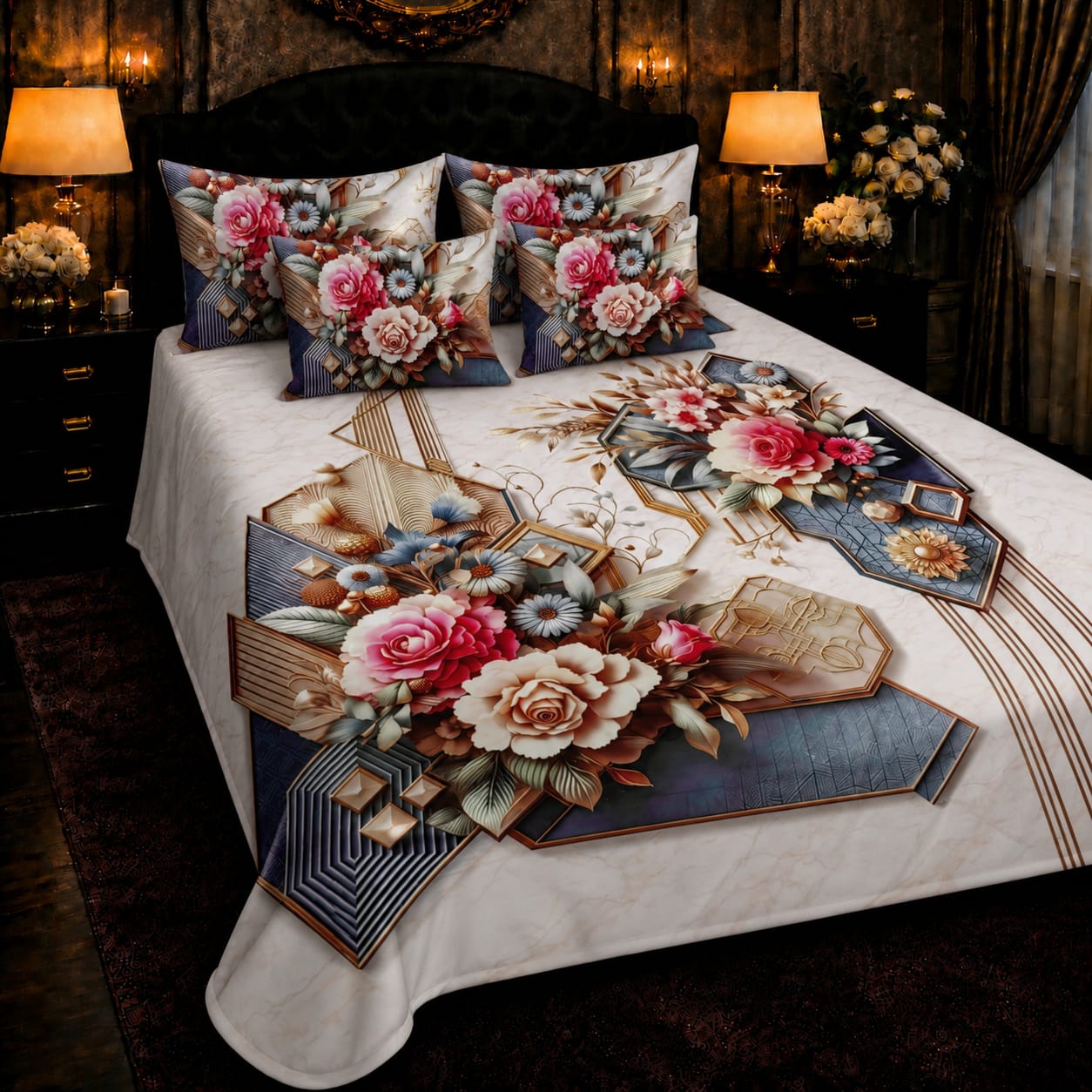 5 PCS Crystal Cotton Digital Bed Sheet Collection
